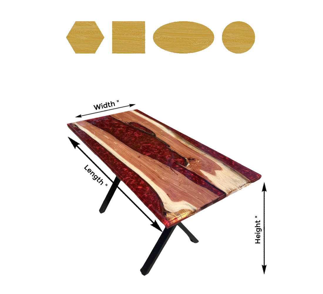 Shape and size options for custom river table