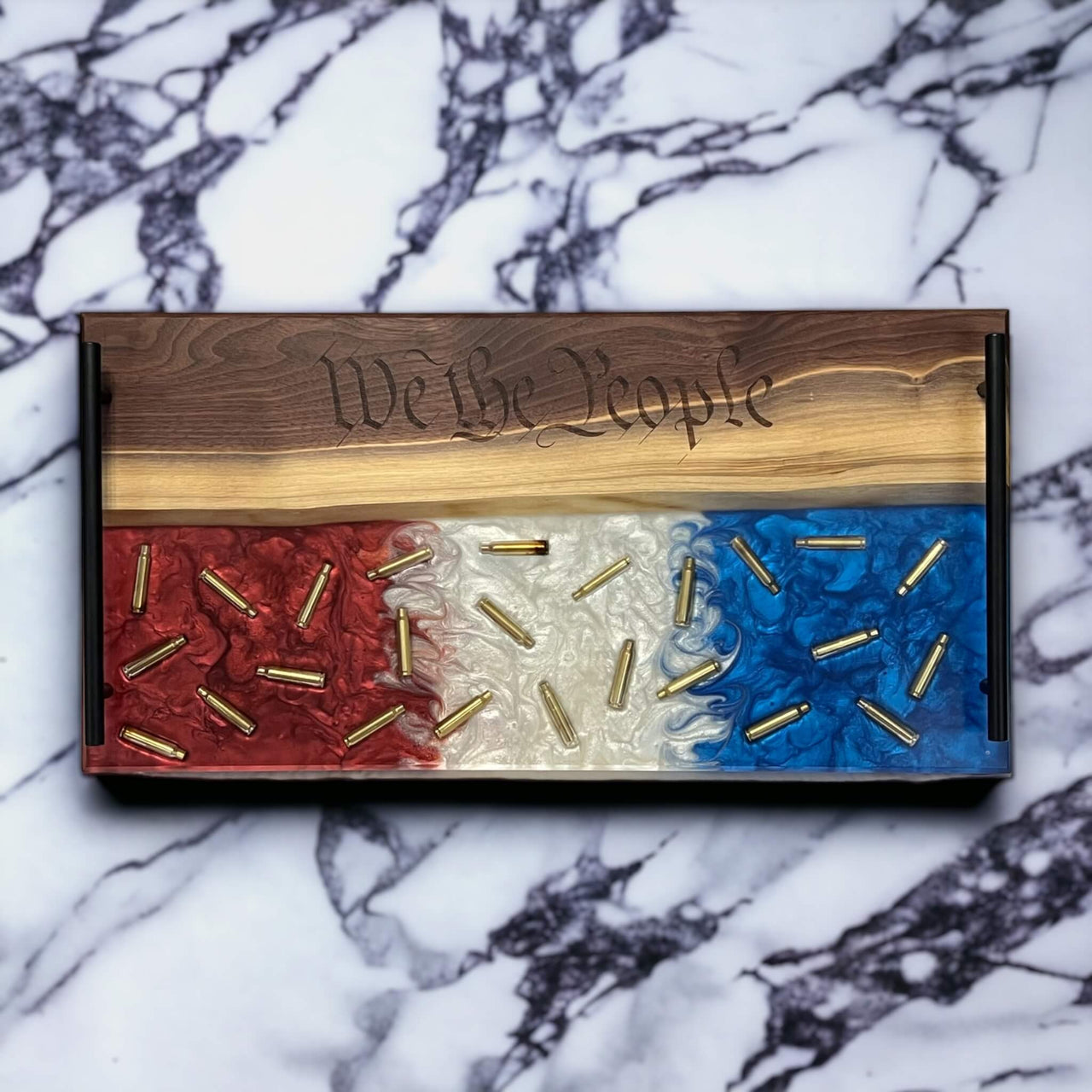 The Shell of Rights Serving Tray - Red, White, & Blue - Walnut
