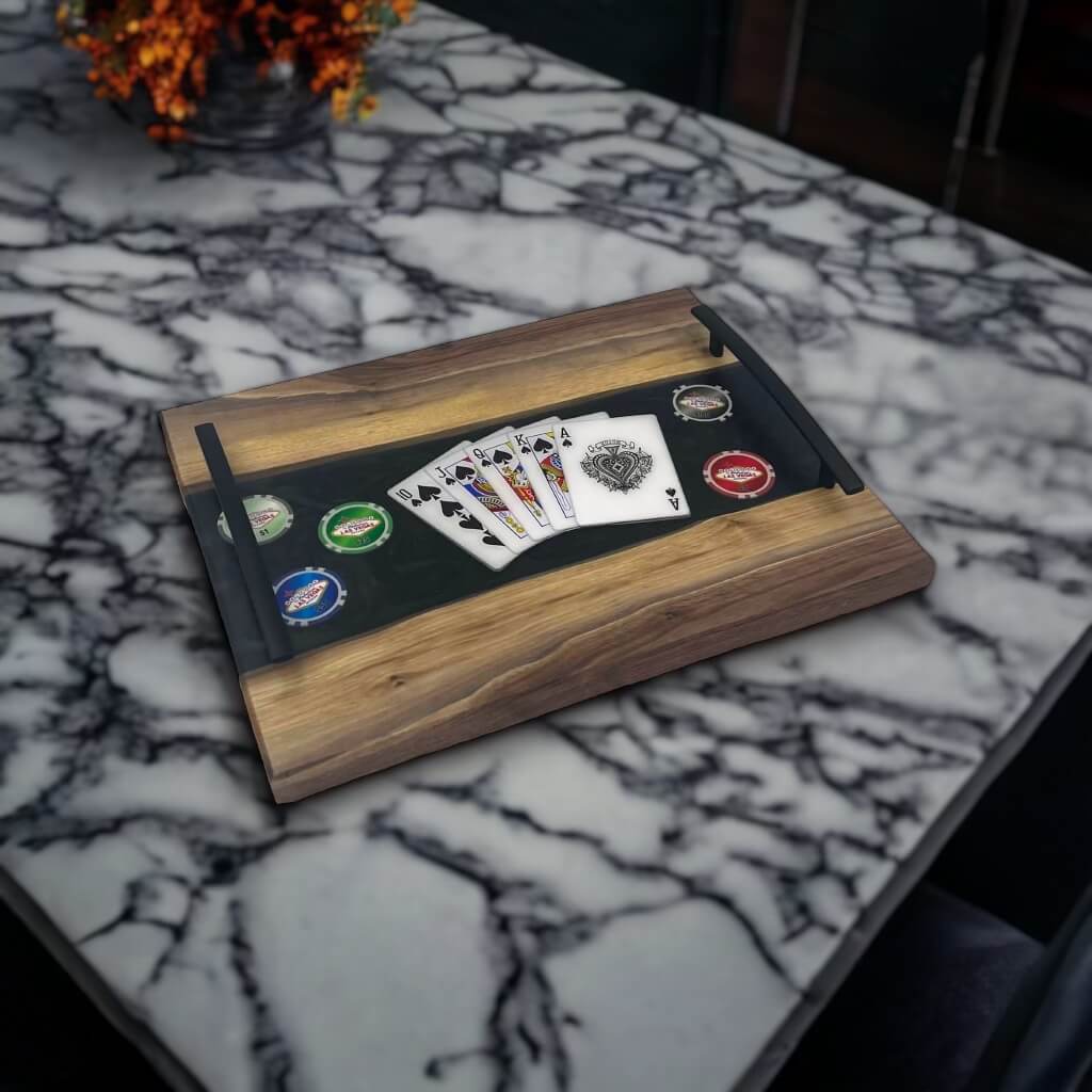 Walnut and Epoxy Poker Theme Serving Tray / Charcuterie Board