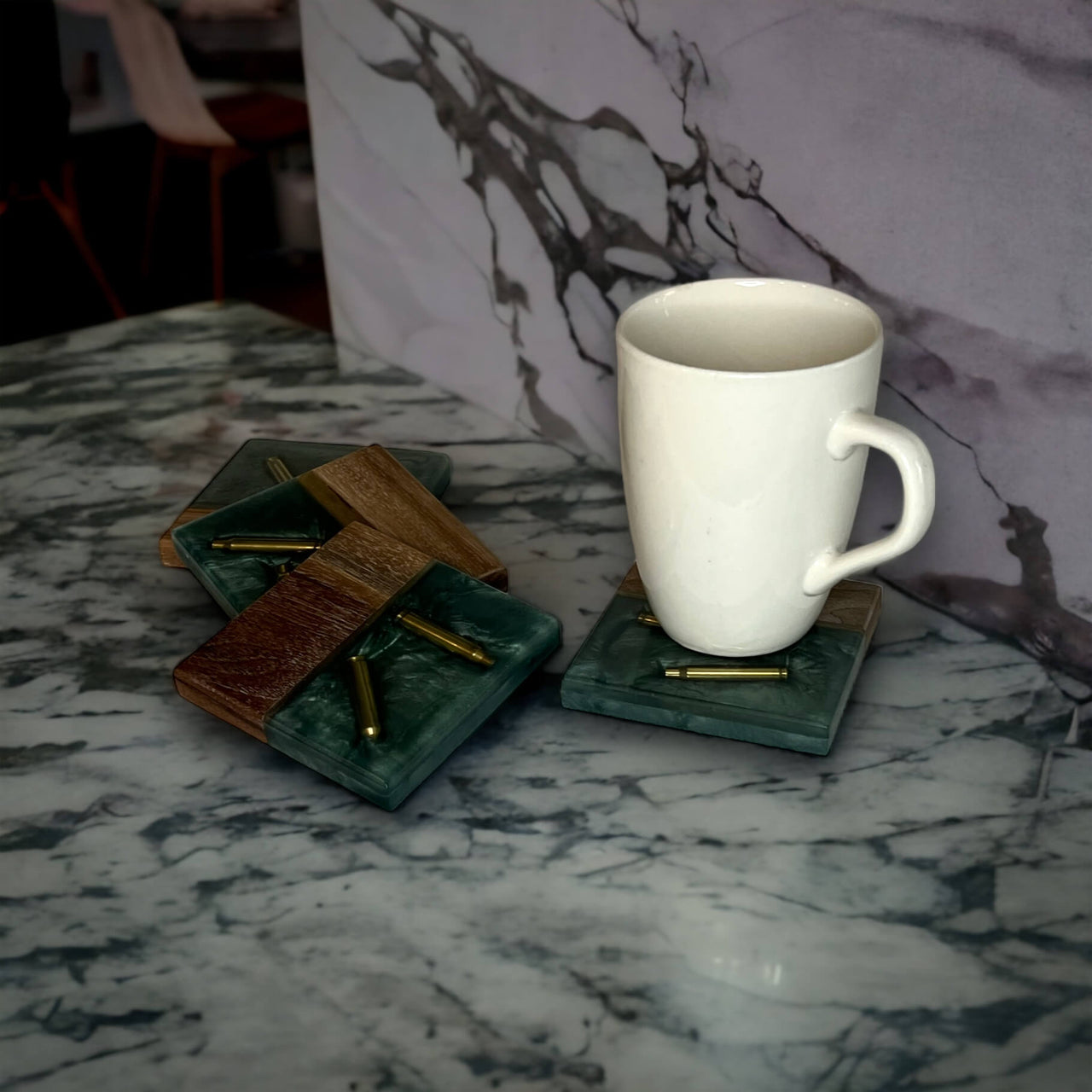 Walnut Warfare Coasters - Dark Ocean Green