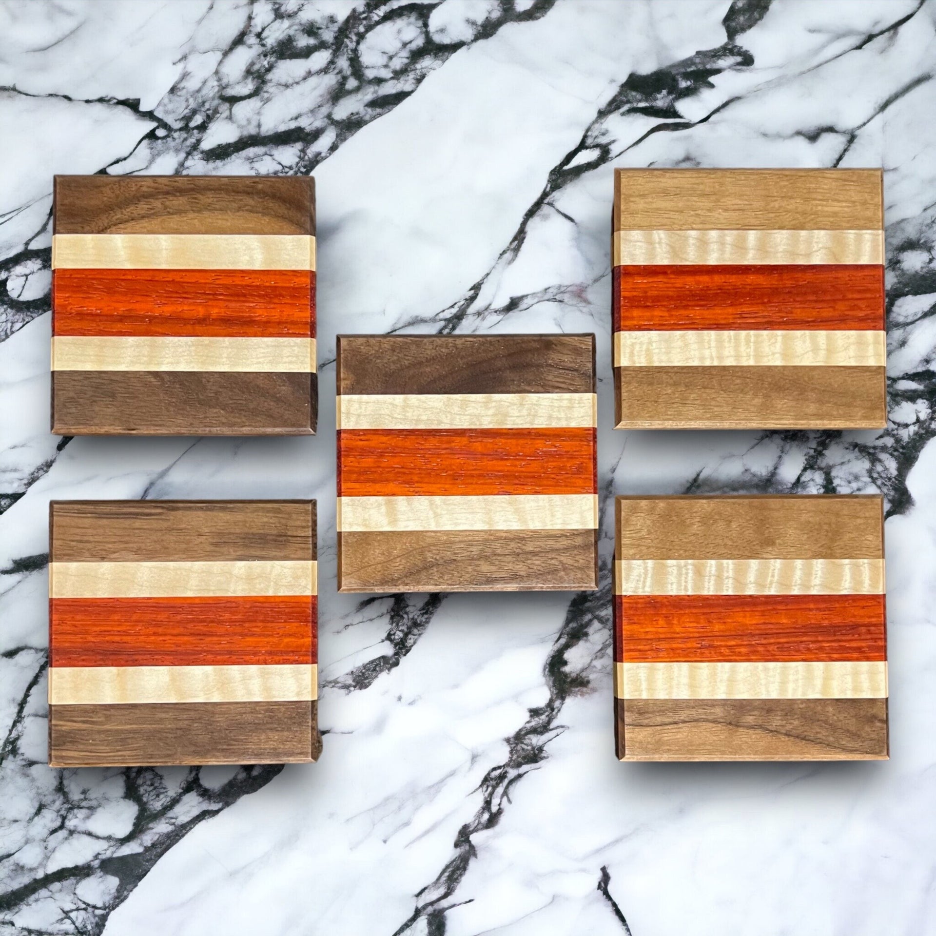 Wood Coaster Set - 4" x 4" Walnut, Maple, Padauk Handmade Hardwood Coasters Housewarming Wedding Gift