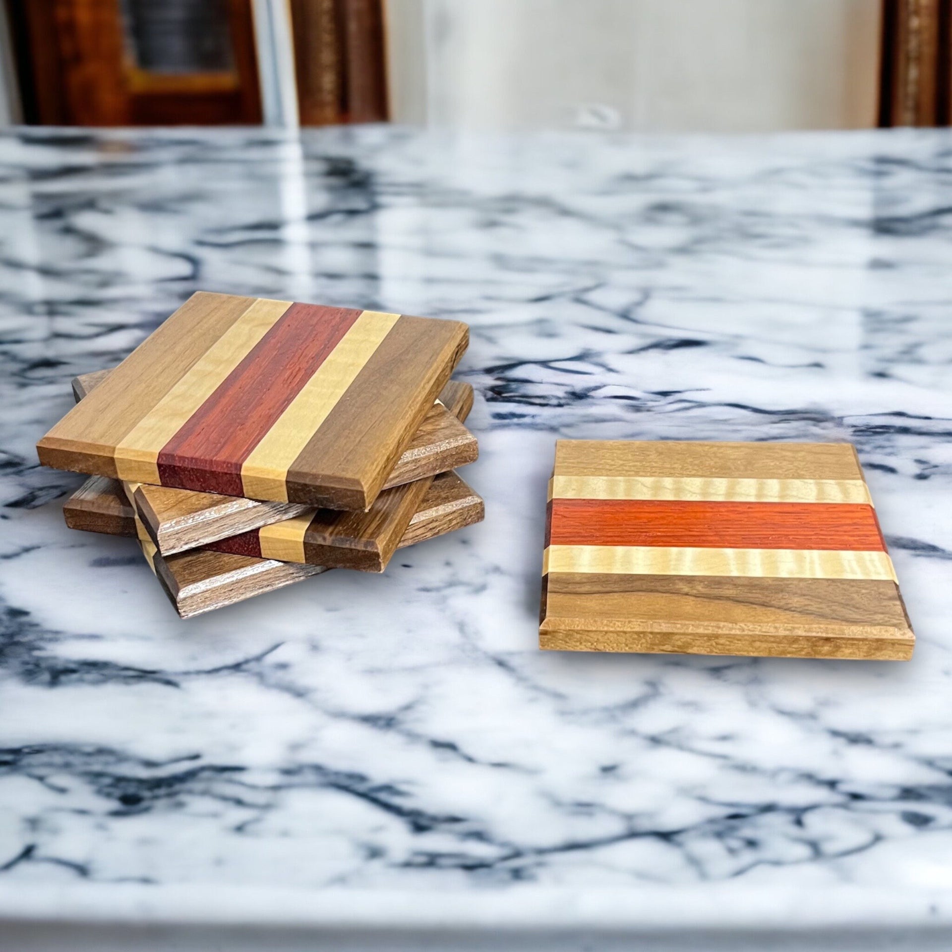 Wood Coaster Set - 4" x 4" Walnut, Maple, Padauk Handmade Hardwood Coasters Housewarming Wedding Gift