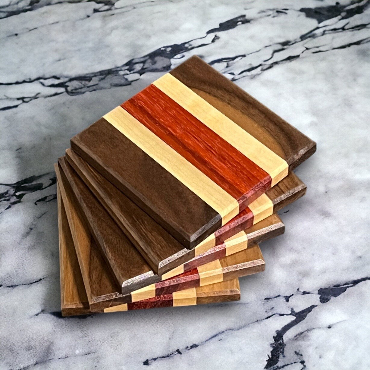 Wood Coaster Set - 4" x 4" Walnut, Maple, Padauk Handmade Hardwood Coasters Housewarming Wedding Gift