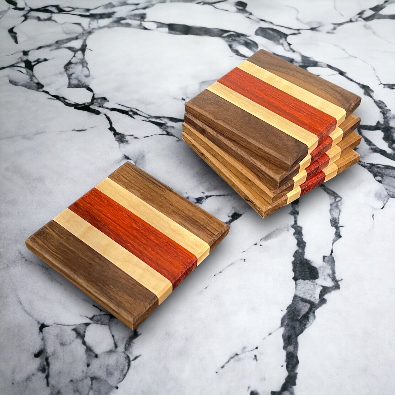 Wood Coaster Set - 4" x 4" Walnut, Maple, Padauk Handmade Hardwood Coasters Housewarming Wedding Gift