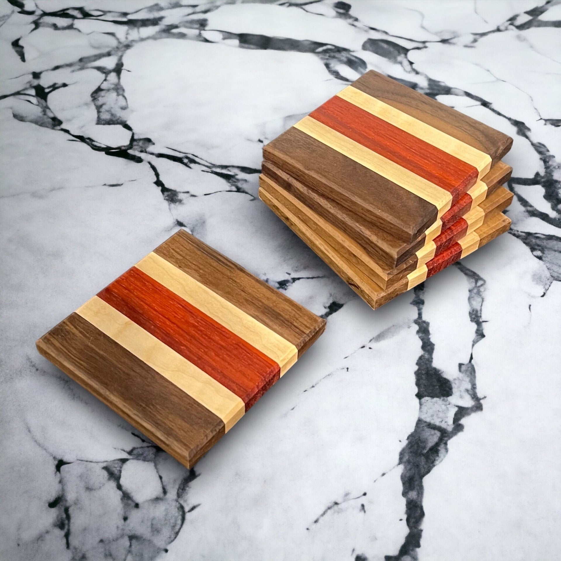Wood Coaster Set - 4" x 4" Walnut, Maple, Padauk Handmade Hardwood Coasters Housewarming Wedding Gift